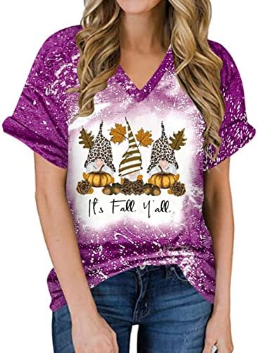 Halloween Vintage T-Shirt za žene Pumpkin Print Casual kratki rukav V-izrez pulover Tees labave udobne bluze
