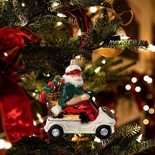 Ograničeno izdanje Kurt Adler Santa na Golf kolicima-ručni puhani Božićni ukras Djeda Mraza za praznično raspoloženje, jedinstvene poklone i svečani dekor-ekskluzivna uspomena napravljena u Poljskoj