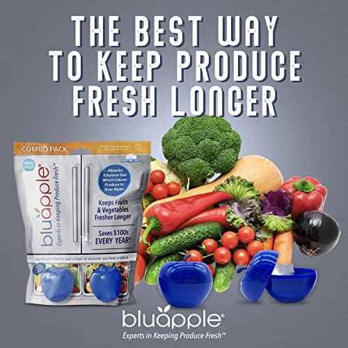 Bluapple Produce Saver Combo Pack-čuva voće & amp; povrće svježe u hladnjaku Crisper/Police, traje do 3 mjeseci, 8 paketa i 2 Bluapples za 1 godina, BPA Free etilen gas apsorber, SAD Made