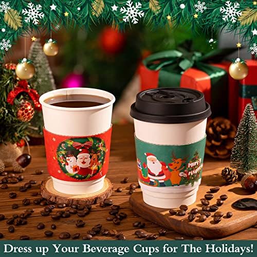 MGZTTHW 42pack rukavi za Božićnu šolju za kafu, čaj čokoladni kakao za jednokratnu upotrebu Kraft valovita šolja Santa božićna jelka Garland Elk snjegović papirne rukave za 12oz 16oz šoljice za toplo piće