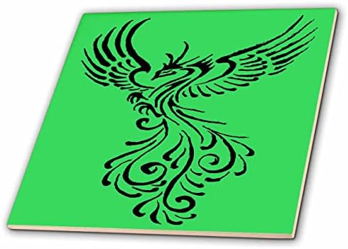 3drose Rising From The Ashes Phoenix Black Illustration On Green-Tiles