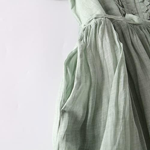 Ženska vintage pamučna posteljina haljina sruši se 3/4 rukav casual midi haljine ljeto labavo protočno