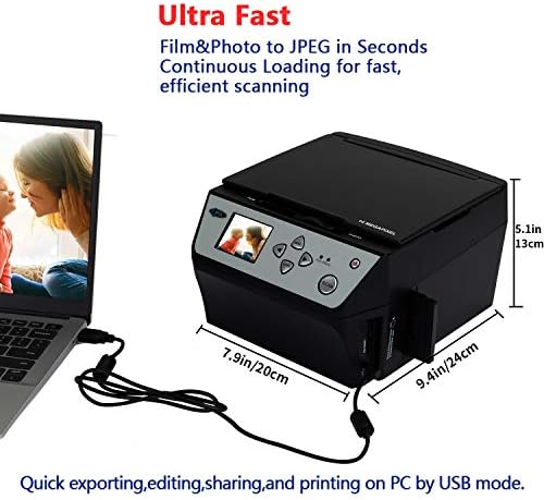 Digitalni Film & amp; Photo Scanner multifunkcionalni kombinovani skener sa HD 22MP, pretvoriti 135film/35mm slajd / 110film/Foto/dokument/vizitkartu u digitalne JPG datoteke, LCD od 2,4 inča, crn