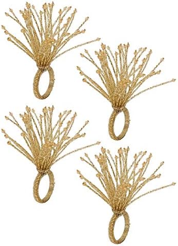 Fennco Styles ručni dizajn prskanja ukrasni prstenovi za ubrus, set od 4 - srebrne staklene perlice držači salveta za dom, trpezarijski stol, bankete, božićni dekor i posebnu priliku