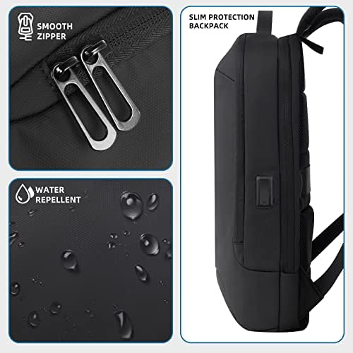 Kingslong 15.6-16 inčni tanki ruksak za laptop za muškarce, lagana vodootporna putnička torba sa USB portom crna