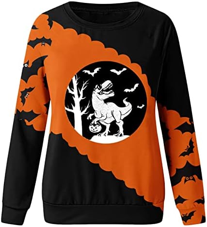 Beuu Womens Dugi rukav pulover Duksevi T dukseri Casual Halloween Color Block Crewneck vrhovi za