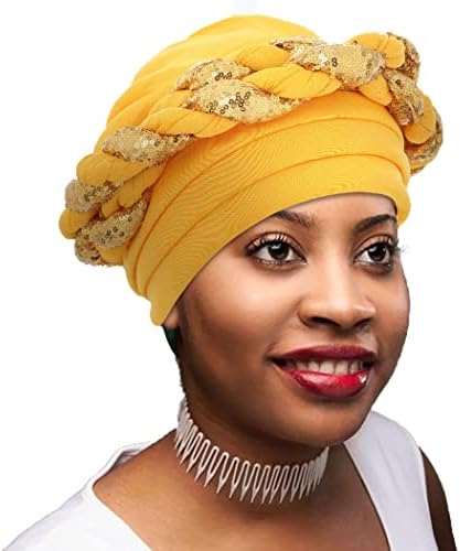 Woeoe ženska Afrička glava Wrap crna pletenica Turban šljokice unaprijed vezana marama za glavu kapa kapa pokrivala za glavu