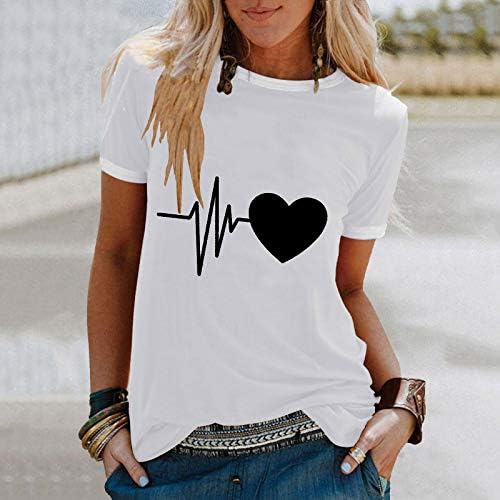 Neartime ženska Casual t-shirt, ljeto okrugli vrat kratki rukav Tops Moda Ljubav Srce obrazac bluza