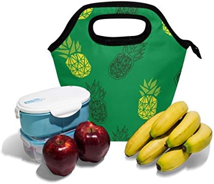 VOOVC zelena pozadina geometrija ananas tekstura kutija za ručak Tote torba za ručak izolovana hladnjača