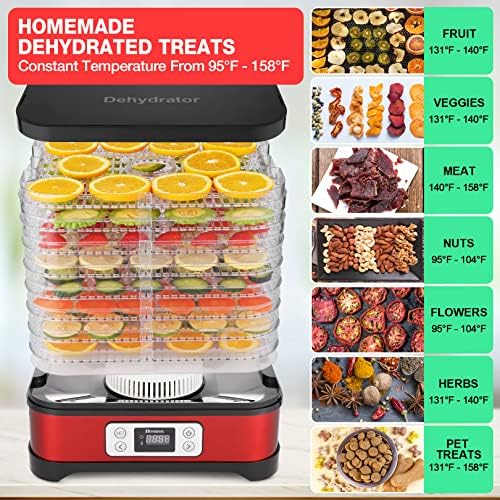 HOMDOX mašina za dehidrator hrane, dehidrateri za hranu i kretenu sa voćnim valjkom + 8 ladica + 400W Digitalni tajmer i temperaturu, BPA Besplatno crveno