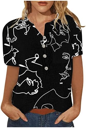 Ženski kratki rukav pamuk vrat vrat leptir apstraktni umjetnički grafički salon gornji majica majica