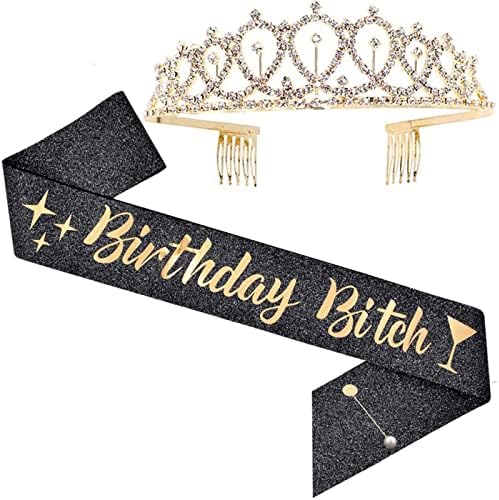 LATFZ rođendan kuja Sash & Crown Tiara Kit-Crna Glitter rođendan Sash rođendan pokloni za žene rođendan potrepštine