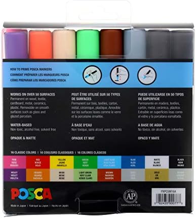 Posca set od 16 akrilnih olovka sa reverzibilnim savjetima olovke srednje tačke, Posca olovke su akrilne oznake boje za boksko slikanje, tkanina, staklena boja, metalna boja i grafite