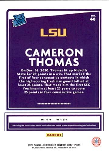 2021-22 PANINI CHRONICLES Nacrt tipovi Donruss ocijenjeni Rookies # 40 Cameron Thomas LSU tigrovi Službena NCAA košarkaška trgovačka kartica u sirovom stanju