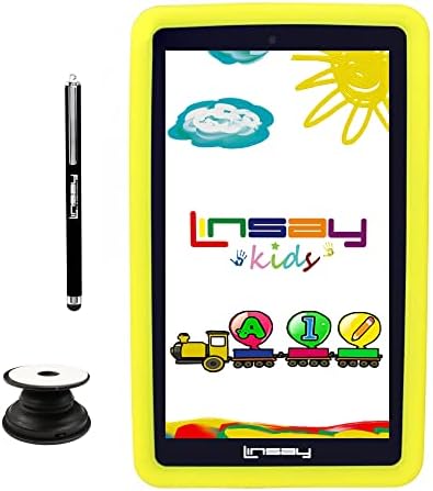 LINSSAY 7 2GB RAM 32GB Storage Android 12 tablet sa žutim djecom Defender futrolom, LED ruksak, pop držač