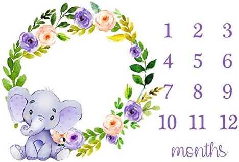 Baby Monthly Milestone Deka Novorođene Djevojke Ljubičasto Cvijeće Elephant Photo Rekviziti Puca Pozadina Personalizirana