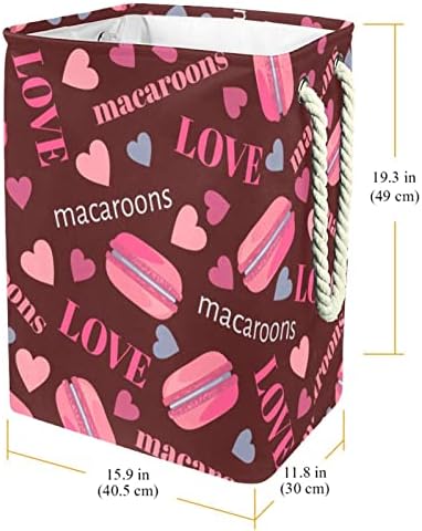 Pink Macaroons Hearts i voli veliko rublje za rublje s jednostavnom ručicom za nošenje, vodootporna košara za pranje rublja za odlaganje dječje sobe Kućni organizator