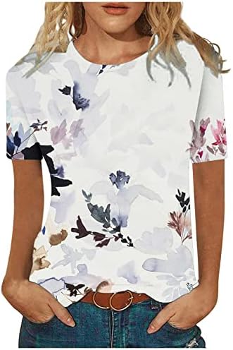 Jesen ljeto T Shirt dame kratki rukav pamuk Crewneck mastilo Painting cvjetni grafički bluza Shirt za Teen Djevojke WJ