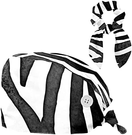 Podesiva radna kapa s tipkama Estetska zebra Print crno bijeli bouffant šešir elastične zavoja za zavoj