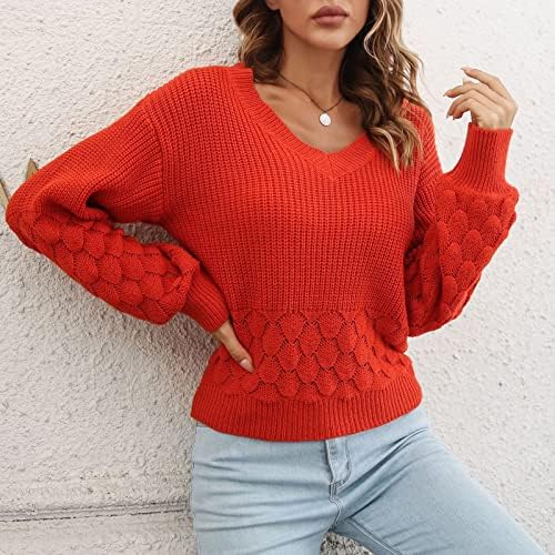 Dukseri za žene V-izrez pulover džemper vrhovi jesen casual dugih rukava s dugim rukavima od pune boje rebrasta