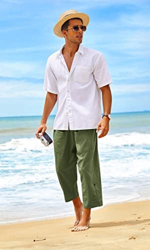 Coofandy muške posteljine harem hlače casual elastični struk kapri pantalone bahatske plaže joga hlače s džepovima