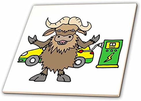 3drose Funny Cute mošus Ox punjenje EV električno vozilo Car Pun Crtić-Tiles