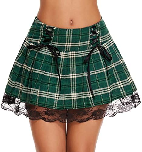 Avidlove Ženski pleted plairani mini suknja Seksi čipka Tartan A-line čipka za školsku suknju