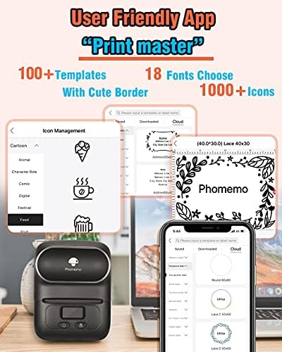 Phomemo Label Maker Set-sa oznakom 1 40x30mm, M110s Bluetooth termalni štampač za posao, kancelariju, školu, kućnu upotrebu, etikete za odeću, Crne