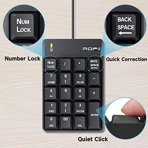 MOFII žičana Numerička tastatura tiha 19 tastera USB Numpad, prenosiva tastatura za Finansijsko računovodstvo