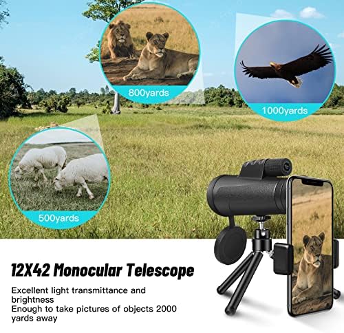 Goluodck 12x42 Monokularni teleskop velike snage, BAK4 Prizma IP67 Vodootporni termo Monokul, Monokul