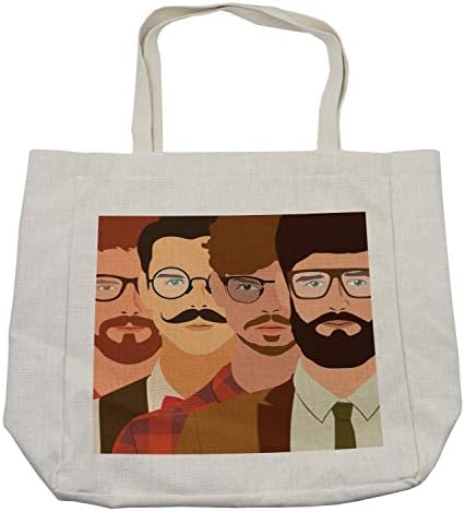 Ambesonne Young man torba za kupovinu, crtani dizajn ilustracija muških hipsterskih likova sa brkovima i naočarima, ekološka torba za višekratnu upotrebu za namirnice plaža i još mnogo toga, 15,5 X 14,5, krema