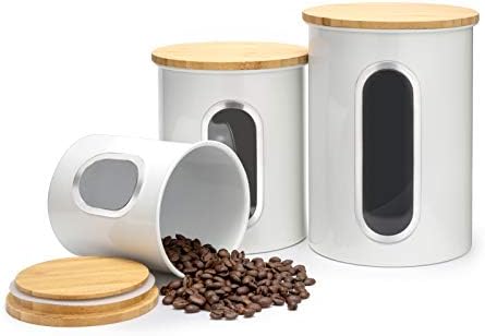 Set od 3 kuhinjska kanistera, bambusovih kuhinjskih dodataka za hranu sa hermetičkim poklopcima i prozirnim prozorima, tegli za čuvanje kafe, čaja, žitarica, suve hrane
