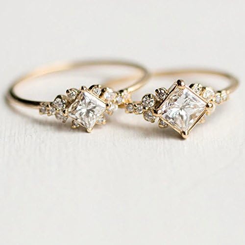 Pikul giftshop blistav princeza rez bijeli safir 18k prsten od ružičastog zlata vjenčani nakit SZ 6-10
