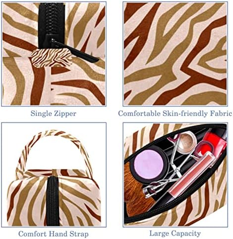 Mala vrećica za šminku, patika za zipper Travel Cosmetic organizator za žene i djevojke, Zebra Grain Classic Animal Parten Brown