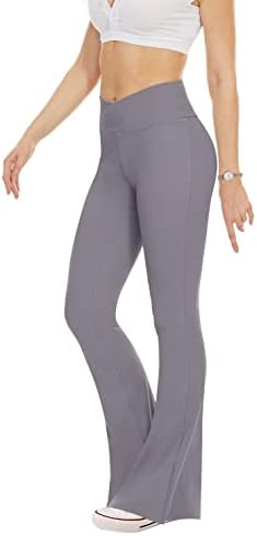 Esoft ženske crne joge hlače s džepovima, visoko struk crossover bootcut gamaše