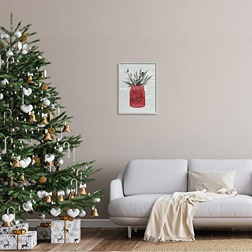 Stupell Industries Red Merry Božićna država Jar Winter Holly Pine Grej Framed Wall Art, 16 x 20, Plava