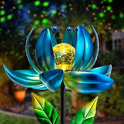 Solarne vrtne lampe metalni dekor za cvijeće, šarene vrtne vjetrenjače Lotus Pathway Ligths sa LED Napuklom kristalnom kuglom Vanjska dekorativna Kočića rasvjeta vodootporna cvjetna skulptura Za dvorište