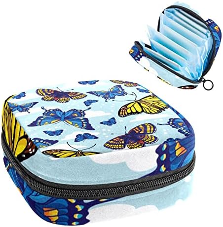 Torba za period, vrećica za skladištenje sanitarne ubrus, držač za pad za period, šminka, bešavni šareni leptir plavi uzorak