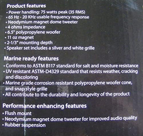 Jensen MSX65R Pair 6.5 Pomorski hi-performansi vodootporni koaksijalni zvučnici, maksimalna snaga 75 vata, 65Hz - 20KHz frekvencijski odziv, 4 ohms impedance, 1 Veličina glasovne zavojnice, nosač