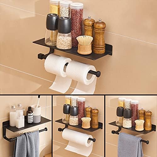 Držač ručnika za kupatilo - papirnati ručnik držač zidna nosača - za kupatilo crni papirni ručnik sa policom crni