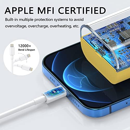 3 Pakov [Apple MFI certificirani] iPhone punjač 20W PD USB C Zidni adapter za punjač sa 3 pakovanjem 6ft tipa C do gromobranskog kabla Kompatibilan sa iPhoneom 14/13 Pro / 13/12 mini / 12 Pro max / 11 Pro max / 11. XS