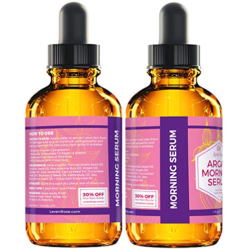 Argano ulje jutarnje serum prirodni kolagen serum - zaklanjanje tamnog spota za lice - antioksidans - hidratantna hidratantna sredstva za fine linije i bore - serum protiv starenja od Leven Rose 1 oz
