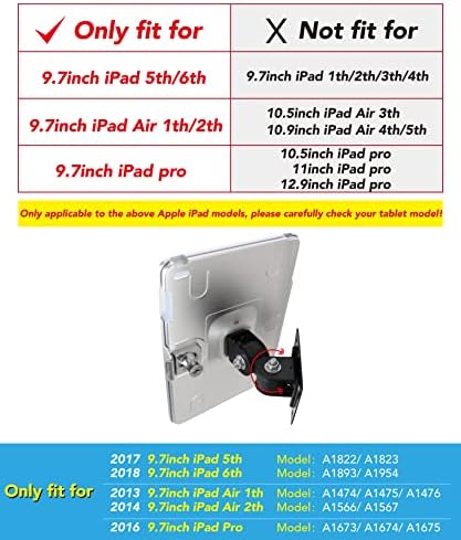 Na zidnom nosaču za iPad 9,7-inčni (6., 5., generatu, air 1 i 2, pro), sigurnosna brava i ključ
