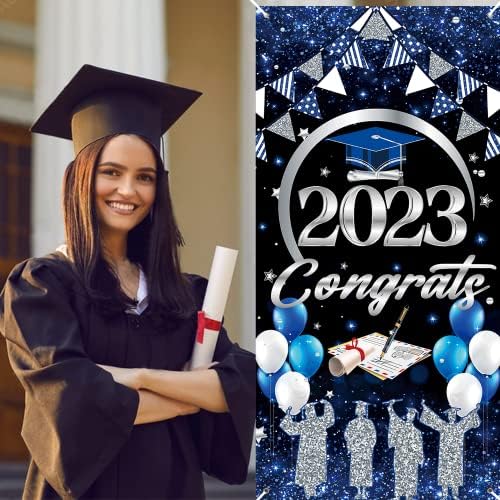 2023 dekoracije za diplomiranje čestitke klasa grad 2023 poklopac vrata - plava i srebrna pozadina banera za diplomiranje prednja vrata znak za trijem pozadina fotografija rekviziti za maturalne potrepštine