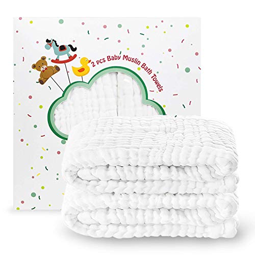 Umiin set od 2 dječji ručnici Muslin Baby deke, ploča za bebe, dječji pokrivač za bebe za novorođenčad dječje dječje dječake, 41,5 x 41,5 inča, bijelo