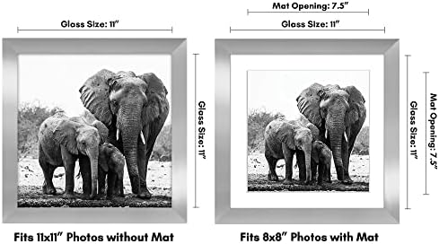 Americanflat 11x11 okvir za slike u srebru-displeji 8x8 sa prostirkom i 11x11 bez prostirke-Kompozitno