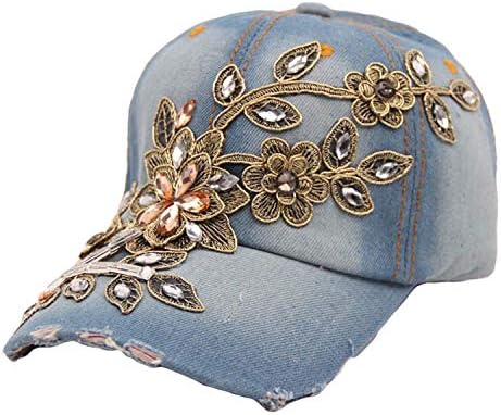 Andongnywell cvijet Bling Rhinestone Hat Diamond Traper Podesiva bejzbol kapa Golf Sun Hats Jeans