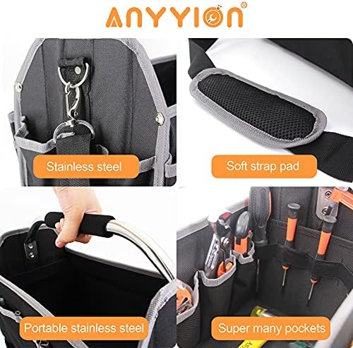 Anyyion 16.5in torba za alate, torba za električar, Otvorite gornje torbe za alate, mnogi džepovi mogu držati