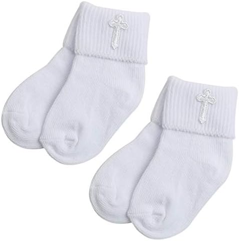 Booulfi bijele čarape za dječake 2 para s prelazećem vezom, 0 do 6 mjeseci ili 6 do 12 mjeseci