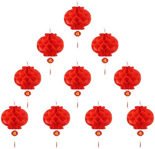 Doitool 40 kom kineskim lampionima Crveni saće lampioni za viseći ukras za Novu godinu Crvene novogodišnje